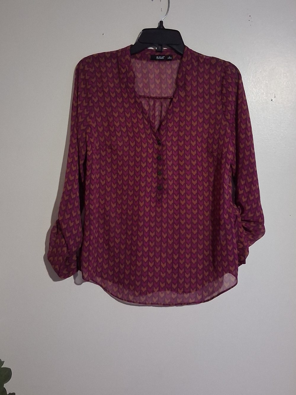 a.n.a Purple and Rust Chevron-Print Button-Front Blouse
